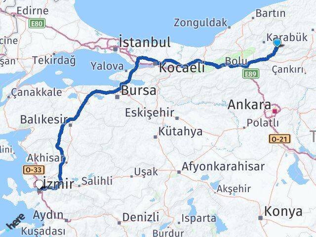 Karabük Ovacık İzmir Arası Kaç Km - Yol Haritası