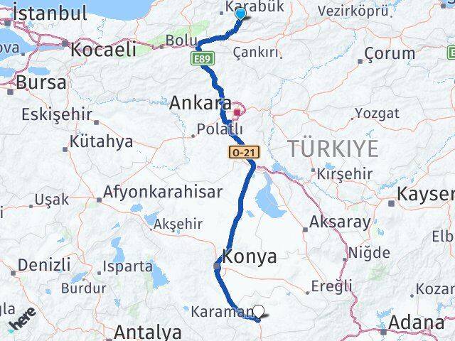Karabük Ovacık Karaman Arası Kaç Km - Yol Haritası