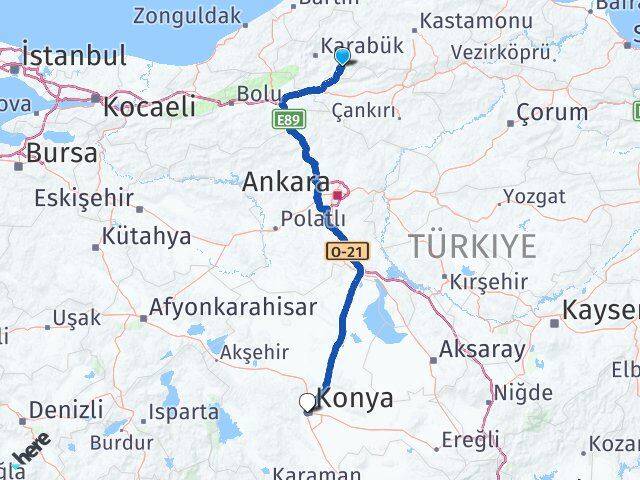 Karabük Ovacık Konya Arası Kaç Km - Yol Haritası