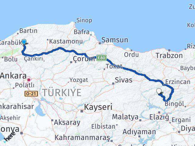 Karabük Ovacık Tunceli Arası Kaç Km - Yol Haritası