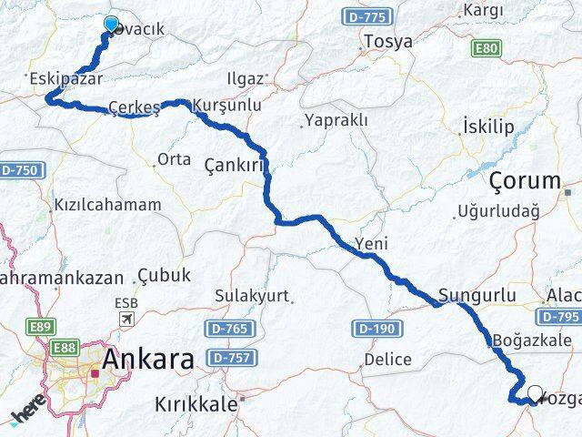Karabük Ovacık Yozgat Arası Kaç Km - Yol Haritası