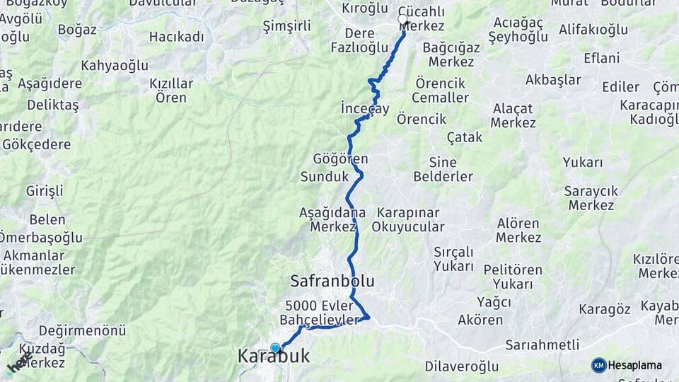 Karabük Ovacuma Safranbolu Arası Kaç Km - Yol Haritası