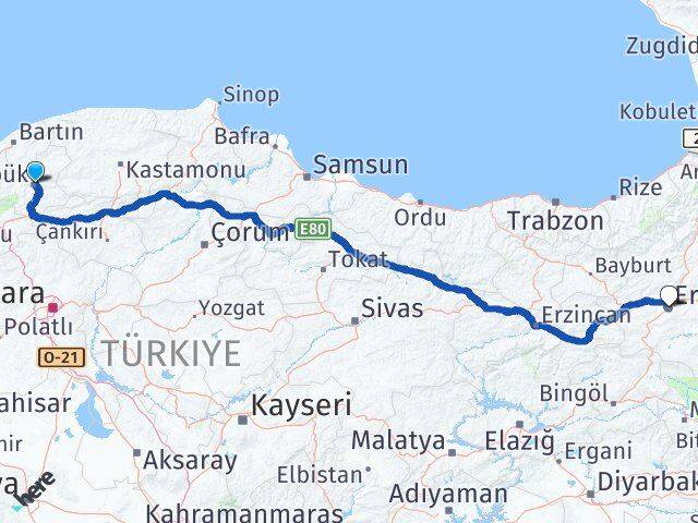 Karabük Palandöken Erzurum Arası Kaç Km - Yol Haritası
