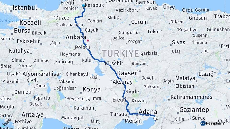 Karabük Payas Hatay Arası Kaç Km - Yol Haritası