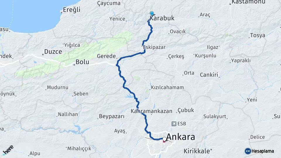 Karabük Safranbolu Ankara Arası Kaç Km - Yol Haritası