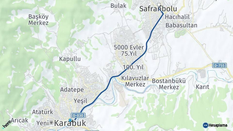 Karabük Safranbolu Arası Kaç Km - Yol Haritası