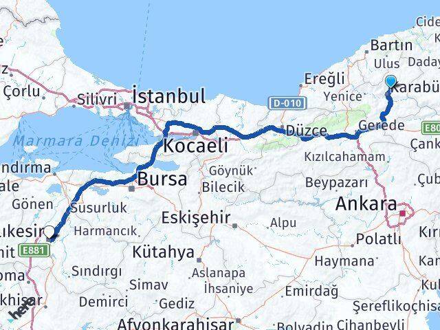 Karabük Safranbolu Balıkesir Arası Kaç Km - Yol Haritası