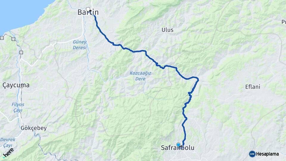 Karabük Safranbolu Bartın Arası Kaç Km - Yol Haritası