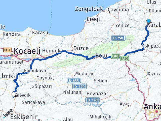 Karabük Safranbolu Bilecik Arası Kaç Km - Yol Haritası