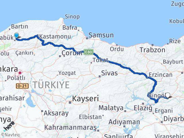 Karabük Safranbolu Bingöl Arası Kaç Km - Yol Haritası