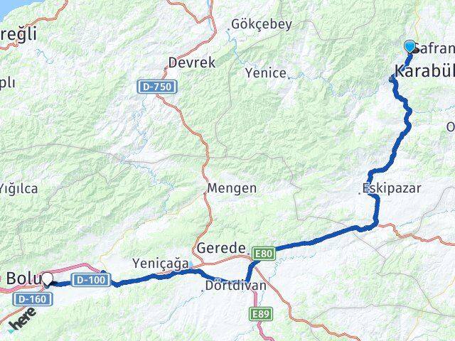 Karabük Safranbolu Bolu Arası Kaç Km - Yol Haritası
