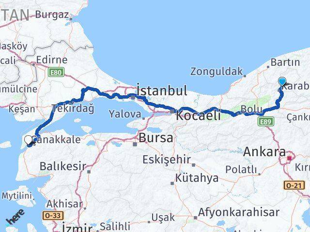Karabük Safranbolu Çanakkale Arası Kaç Km - Yol Haritası