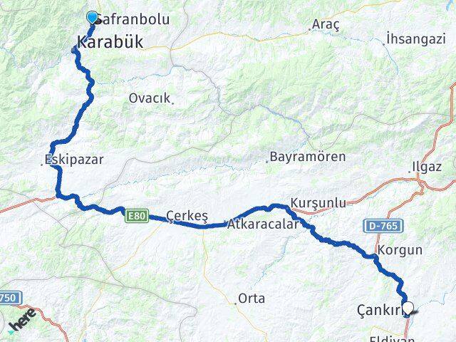 Karabük Safranbolu Çankırı Arası Kaç Km - Yol Haritası
