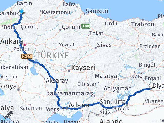 Karabük Safranbolu Diyarbakır Arası Kaç Km - Yol Haritası