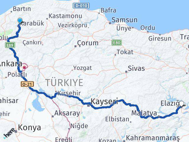 Karabük Safranbolu Elazığ Arası Kaç Km - Yol Haritası