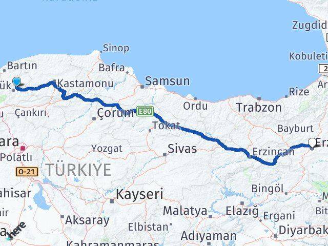 Karabük Safranbolu Erzurum Arası Kaç Km - Yol Haritası