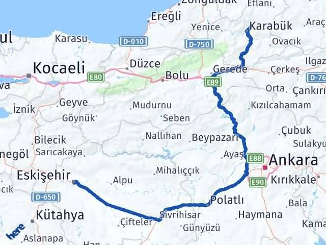 Karabük Safranbolu Eskişehir Arası Kaç Km - Yol Haritası