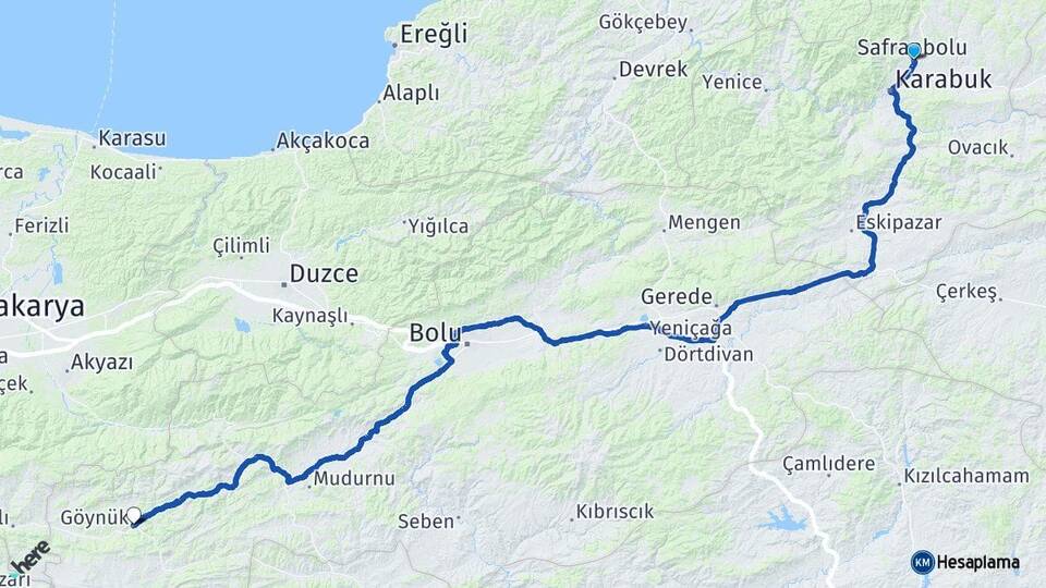 Karabük Safranbolu Göynük Bolu Arası Kaç Km - Yol Haritası