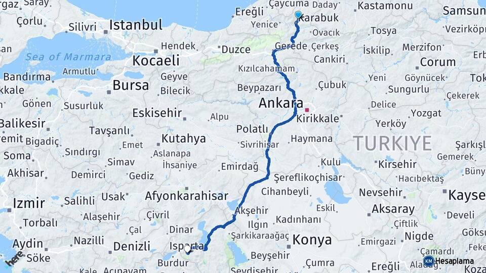 Karabük Safranbolu Isparta Arası Kaç Km - Yol Haritası