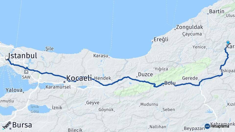 Karabük Safranbolu İstanbul Arası Kaç Km - Yol Haritası