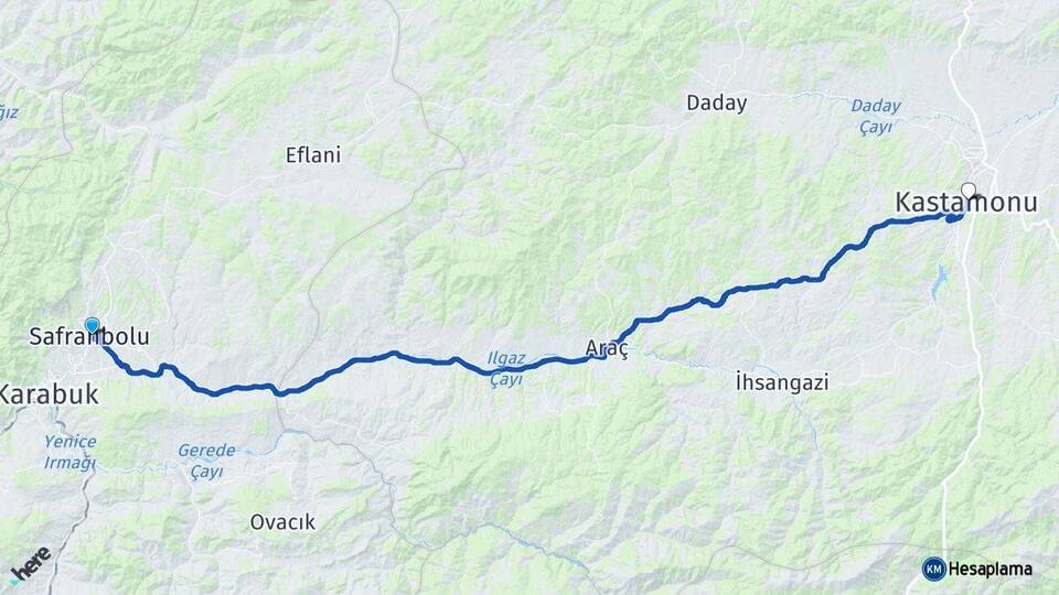 Karabük Safranbolu Kastamonu Arası Kaç Km - Yol Haritası