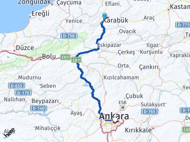 Karabük Safranbolu Kavaklıdere Çankaya Ankara Arası Kaç Km - Yol Haritası