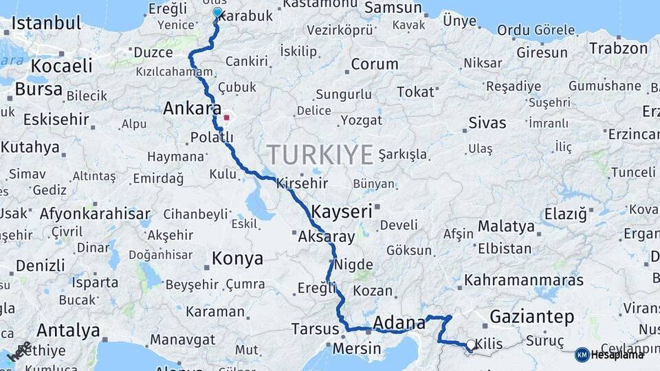 Karabük Safranbolu Kilis Arası Kaç Km - Yol Haritası