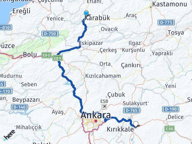 Karabük Safranbolu Kırıkkale Arası Kaç Km - Yol Haritası
