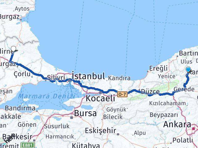Karabük Safranbolu Kırklareli Arası Kaç Km - Yol Haritası