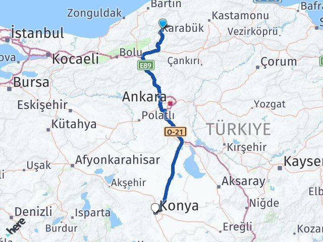 Karabük Safranbolu Konya Arası Kaç Km - Yol Haritası