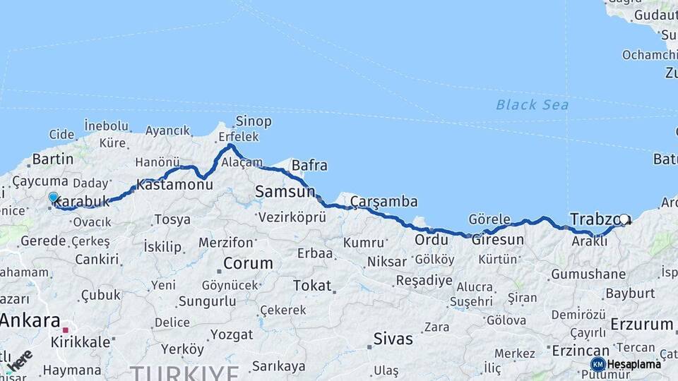 Karabük Safranbolu Rize Arası Kaç Km - Yol Haritası