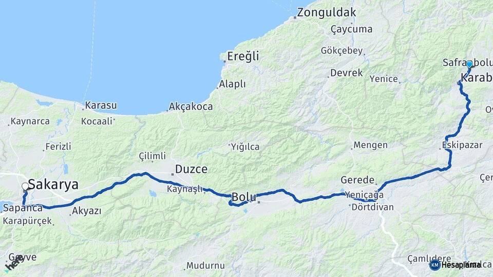 Karabük Safranbolu Sakarya Arası Kaç Km - Yol Haritası