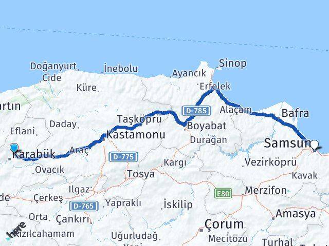 Karabük Safranbolu Samsun Arası Kaç Km - Yol Haritası