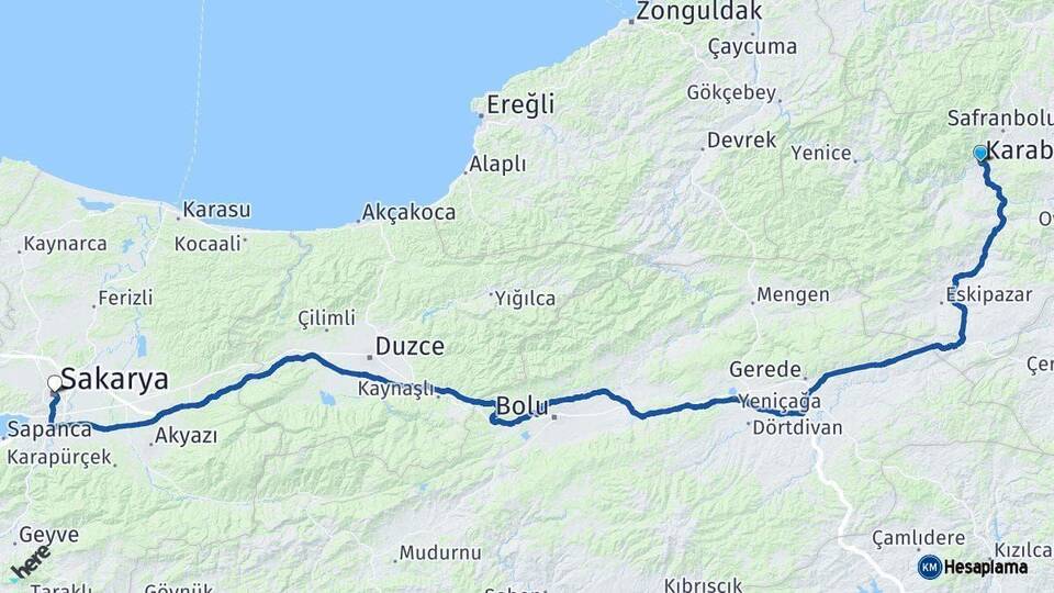 Karabük Sakarya Arası Kaç Km - Yol Haritası