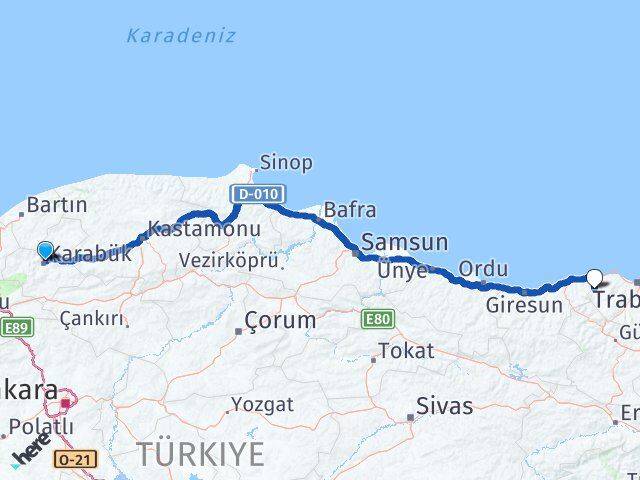 Karabük Şalpazarı Trabzon Arası Kaç Km - Yol Haritası