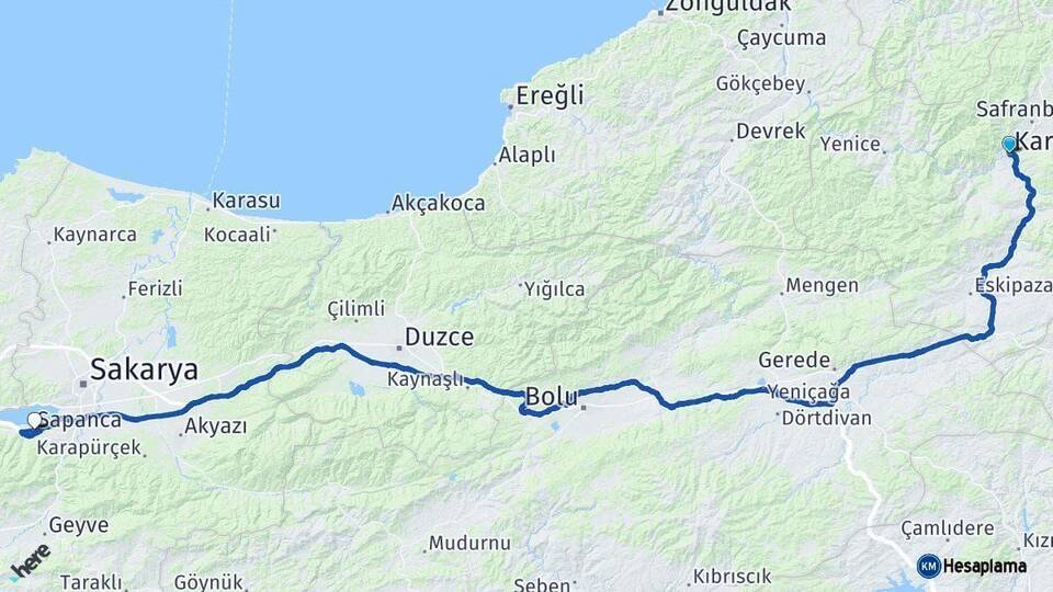 Karabük Sapanca Sakarya Arası Kaç Km - Yol Haritası