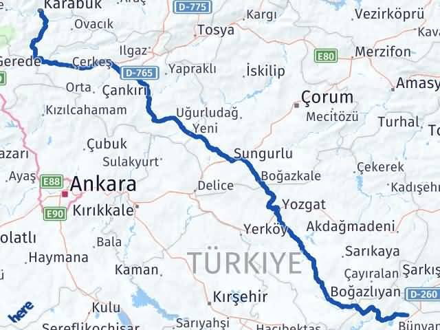 Karabük Sarıoğlan Kayseri Arası Kaç Km - Yol Haritası