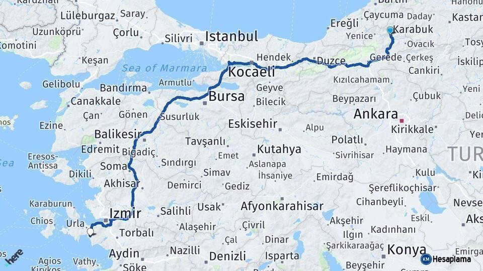 Karabük Seferihisar İzmir Arası Kaç Km - Yol Haritası