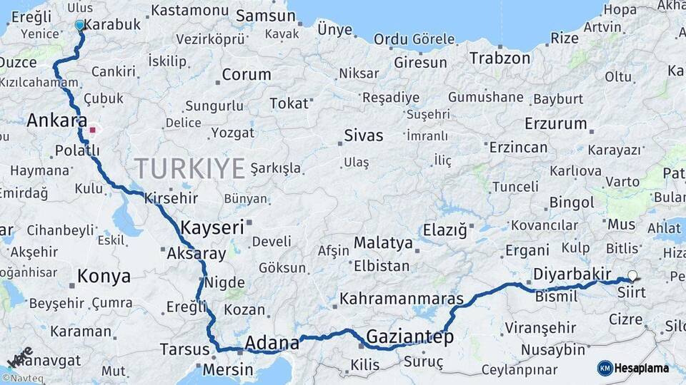 Karabük Siirt Arası Kaç Km - Yol Haritası