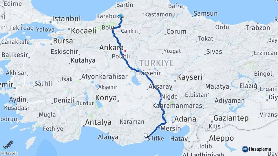 Karabük Silifke Mersin Arası Kaç Km - Yol Haritası