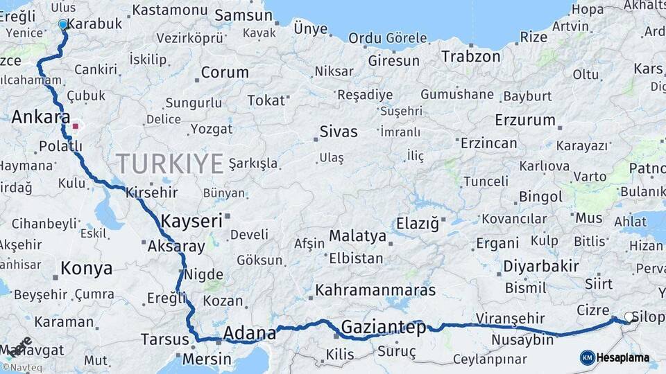 Karabük Silopi Şırnak Arası Kaç Km - Yol Haritası