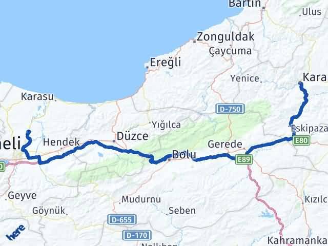 Karabük Söğütlü Sakarya Arası Kaç Km - Yol Haritası