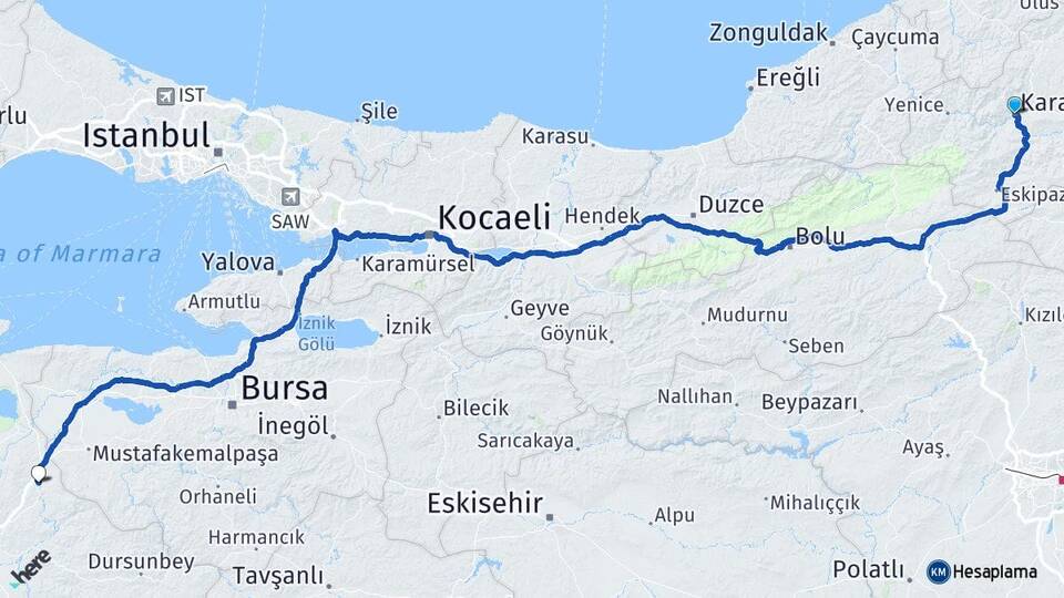 Karabük Susurluk Balıkesir Arası Kaç Km - Yol Haritası