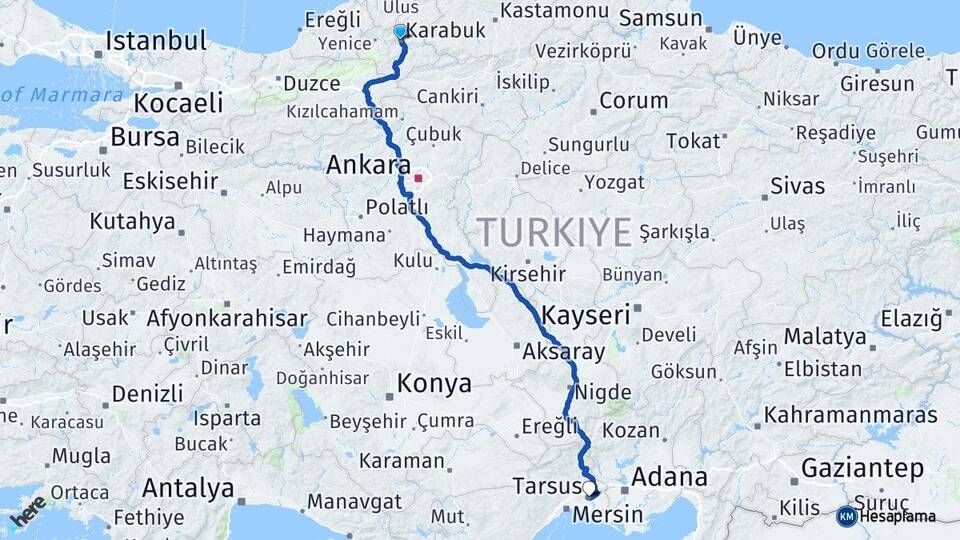 Karabük Tarsus Mersin Arası Kaç Km - Yol Haritası