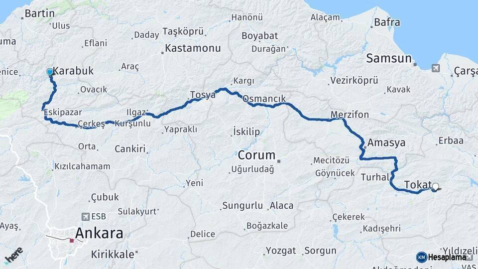 Karabük Tokat Arası Kaç Km - Yol Haritası