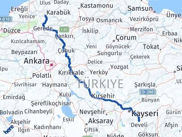 Karabük Tomarza Kayseri Arası Kaç Km - Yol Haritası