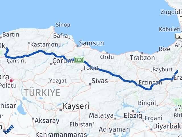 Karabük Tortum Erzurum Arası Kaç Km - Yol Haritası