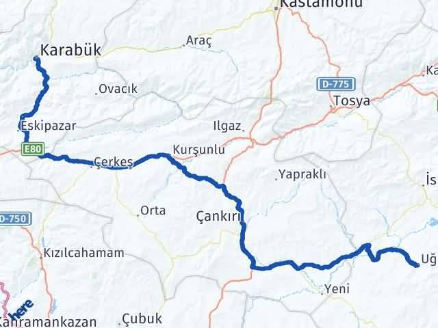 Karabük Uğurludağ Çorum Arası Kaç Km - Yol Haritası