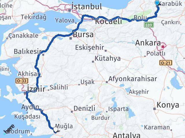 Karabük Ula Muğla Arası Kaç Km - Yol Haritası