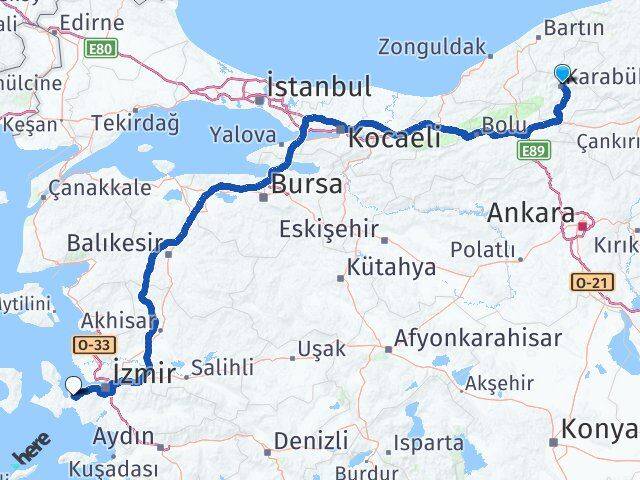 Karabük Urla İzmir Arası Kaç Km - Yol Haritası